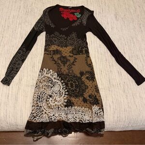 Desigual Black and Brown Long Sleeve Dress